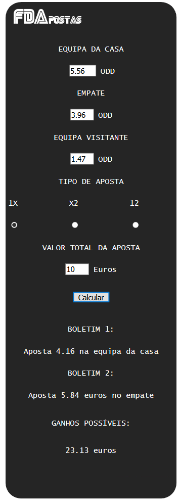 Apostas em mercados de Chance Dupla